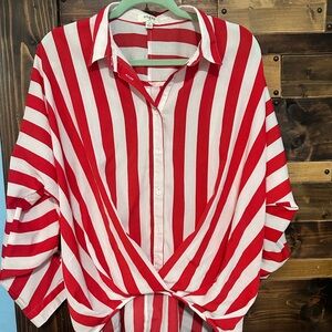 Umgee Red and White Oversized Button Down Shirt